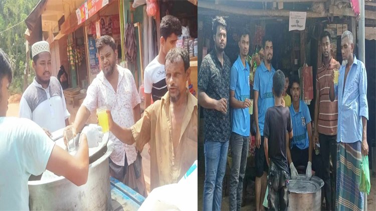 উজিরপুরে তীব্র গরমে শরবত-পানি নিয়ে মানুষের কাছে ছুটছে ইষ্ট মশাং ইয়ং ইউনিটি (EMYU)